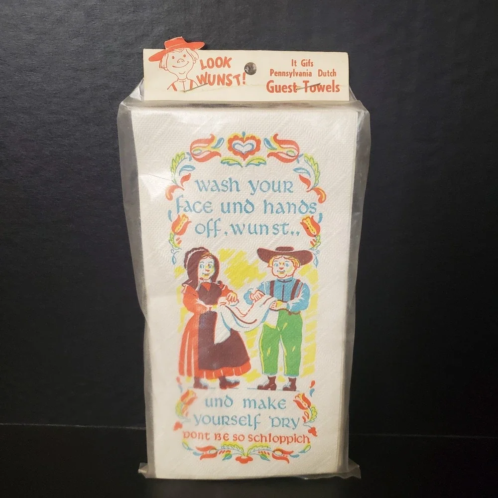 Vtg Pennsylvania‎ Dutch Guest Towels Paper Napkins Colorful Printed Design NOS